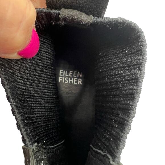 Eileen Fisher Lilou Nubuck Stretch Knit Black Ankle Boot 2” Wedge Chelsea 7.5 - Picture 9 of 13